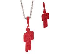 Red Crooked Headed Little Man Necklace，Red Zircon Necklace Shining Crooked Headed Small Figure Fashionable Street Fashion Accessories Hip Hop Jewelry, Star Style Zircon Music Metal Accessories For Dat