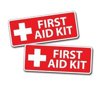 Red Cross First Aid Kit Sticker Self Adhesive Sticky Decal 911 Emergency Safety 4 х 1.5 inch Set of 2