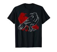 Red Crow Creepy Forest Animal Gothic Bird Black Raven T-Shirt