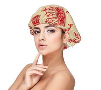 red Crown Print Sleeping caps for Women to Protect Hair, Comfortable Nightcap for Curly and Long Hair, Black, One size