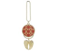 Red Crown Rear View Mirror Car Charms with Angel Wings Design - Elegant Hanging Pendant Ornament for Women Men, Zinc Alloy Auto Interior Decor for Cars, SUV, Truck (Golden)