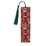 Red Crown Wooden Bookmarks 5 Pcs,Handmade Double-Sided Printed Book Marks Page Markers with Dark Green Tassels Book Accessories Gift for Book Lovers Women Men