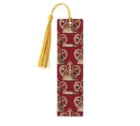 Red Crown Wooden Bookmarks 5 Pcs,Handmade Double-Sided Printed Book Marks Page Markers with Gold Tassels Book Accessories Gift for Book Lovers Women Men