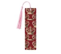Red Crown Wooden Bookmarks 5 Pcs,Handmade Double-Sided Printed Book Marks Page Markers with Pink Tassels Book Accessories Gift for Book Lovers Women Men
