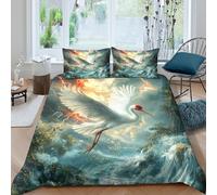 Red-crowned Crane 3D Printing Bedding Set Teen Microfiber Zipper Oriental Art Duvet Cover with Pillowcase Double（200x200cm）