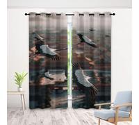 Red Crowned Crane Blackout Curtains 90 Inch Drop, Forbidden City Curtains Set of 2 Panels, Vintage Chinese Curtain for Bedroom Living Room Window with Eyelet Thermal Insulated, 66 x 90 Inch