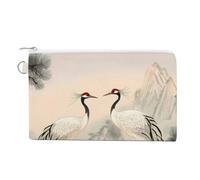 Red Crowned Crane Coin Purse Canvas Change Pouch Small Organizer Bags Zippered Coin Case for Women Men