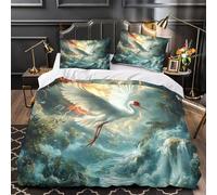 Red-crowned Crane Duvet Cover Sets Bed 100% Washed Kids Teens 3pcs Oriental Art Bedding Set Zipper Closure-Soft,Easy Care,Breathable Super King（260x220cm）