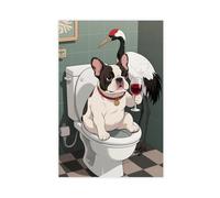 Red-crowned Crane French Bulldog Sitting on The Toilet Drinking Red Wine Canvas Poster Bedroom Decor Landscape Decor Gift 20x30inch(50x75cm)