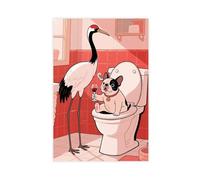 Red-crowned Crane French Bulldog Sitting on The Toilet Drinking Red Wine Canvas Poster Wall Art Print Picture Paintings 20x30inch(50x75cm)