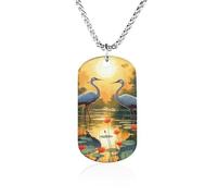 Red-Crowned Crane Memorial Necklace Titanium Steel Rectangle Tag Chain Pendant Jewelry Gift
