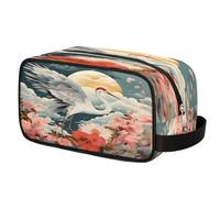 Red Crowned Crane Moon Flowers Toiletry Bag for Men Women, Cosmetic Makeup Bag with Handle, Travel Shaving Kit Organizer, Waterproof Portable Wash Bag for Gym Vacation Camping Sports