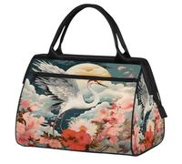 Red Crowned Crane Moon Flowers Travel Sports Bag for Women Men, Large Capacity Weekender Duffel Bag Waterproof Carry On Overnight Bag for Gym Travel Outdoor Activities