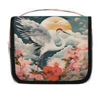 Red Crowned Crane Moon Flowers Travel Toiletry Bag with Hanging Hook, Waterproof Hanging Makeup Organizer Portable Cosmetic Bag for Women & Men Travel Essentials Accessories