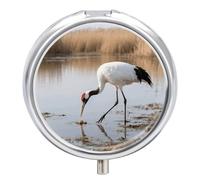 Red Crowned Crane Pill Box,3 Compartments Round Small Pills Case Moisture-Proof Portable Pill Container for Travel Vitamins Fish Oil Supplements