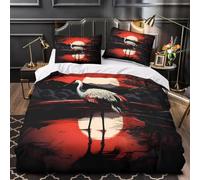 Red-Crowned Crane Super King Duvet Cover Set 3D Printed Chinese Style Bedding Set Ultra Soft Microfiber Quilt Cover 220x260 cm for Double Bed with 2 Pillowcases with Zipper G/1560