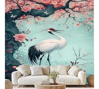 Red-Crowned Crane Wall Paper, Bird Peony Wallpaper, 300x210 cm, Chinese Style Wall Decals, Non-Woven for Bedroom Living Room, Peel and Stick Mural Decoration zo113a