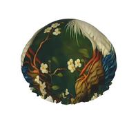 Red-Crowned Cranes & Lush Flowers Shower Cap For Women Reusable Bath Caps Adjustable Shower Hat For Braids Bathing Salon