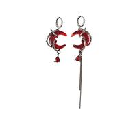 Red crystal asymmetrical moon earrings