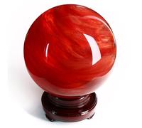 Red Crystal Ball Melting Quartz with Stand Balls Worry Stone Home Office Decoration Crystals Collection,15cm/5.9in Gemstone Stone