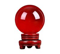 Red Crystal Ball Photography Props FengShui Divination Spheres Decorative Glass Ball Home Decorations Paperweight Ornaments Feng Shui Decorations with Wooden Stand,12cm