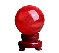 Red Crystal Ball,Polished Divination Decorative Sphere with Wood Stand Crystals Stone for, Witchcraft Halloween,Home Decorations,100mm Gemstone Stone