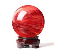 Red Crystal Ball Smelting Stone Sphere with Wood Stand Quartz Gemstone for Feng Shui Home Decoration,13cm Gemstone Stone