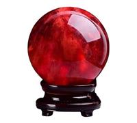 Red Crystal Ball, Smelting Stone with Solid Wood Swivel Base for, Balance, Divination Sphere, Home Decoration, Fengshui,10cm