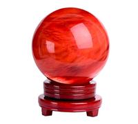 Red Crystal Ball Sphere Melting Quartz Crystal Gemstone with Stand,Polished Carved Stone Figurine for Office Desk Top Home Decor Feng Shui,18cm/7.1in
