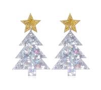 Red Crystal Bell Christmas Hat Earrings Santa Claus Christmas Tree Dangle Earrings Asymmetric Elk Santa Hat Butterfly Bell Christmas Earrings Rhinestone Christmas Stud Earrings for Women (White1)