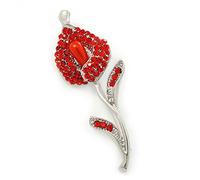 Red Crystal Calla Lily Brooch In Rhodium Plating