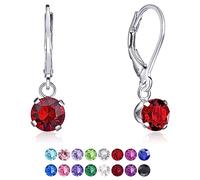 Red Crystal Light Earrings - 925 Sterling Silver Dangle Earrings with Crystals from Swarovski® Elements 6 mm - Colourful Earrings for Women - Red Earrings