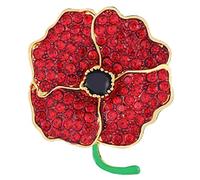 Red Crystal Poppy Flower Brooch Premium Handmade Enamel Pin Remembrance Day Jewerly Memorial Gifts for Women Men Lapel Pins(1pc)