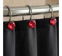 Red Crystal Shower Curtain Hooks: Bling Glitter Sparkle Shiny Round Diamond Decorative Shower Curtain Hooks for Bathroom - Luxury Fancy Glam Burgundy Rhinestones Curtain Rings & Hangers - Set of 12