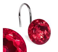 Red Crystal Shower Curtain Hooks: Bling Glitter Sparkle Shiny Round Diamond Decorative Shower Curtain Hooks for Bathroom - Luxury Fancy Glam Burgundy Rhinestones Curtain Rings & Hangers - Set of 12