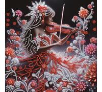 Red Crystal Violin Floral Performer Special Shaped 5D DIY Partial Drill Diamond Painting Kits for Adults Beginners Home Decor Diamonds Dots Gem Art Kits Diamond Dots Paintings 11.81 X11.81inch