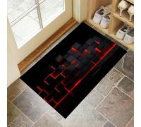 Red Cube Doormat - Inside And Outside Welcome Mat, Dark Gray Indoor Front Doormat With Non-Slip Backing, Heavy Duty Entrance Mat, 50 X 80 Cm Modern Geometry