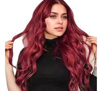 Red Curly Wig for Women 26 Inch Adjustable Middle Part Long Wavy Wig Natural Looking Heat-Resistant Synthetic Hair Burgundy for Halloween Party Vacations Daily Use Red Curly, Long Wavy