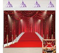 Red Curtain Stage Award Ceremony Party Theme Photography Background Birthday Graduation Prom Events Photo Backdrop Banner Red Carpet Spotlight Decorations Studio Props 6x4ft