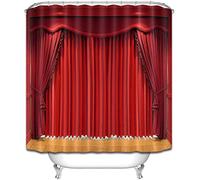 Red curtain stage shower curtain lining bathroom Durable Fabric Mildew Bathroom Accessories Creative with 12 Hooks 60x72"(W*H)