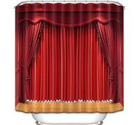 Red curtain stage shower curtain lining bathroom Durable Fabric Mildew Bathroom Accessories Creative with 12 Hooks 60x72"