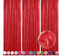 Red Curtains Birthday Sequin Backdrop, 3 Pack 2ft x 8ft Party Photography Background Drapes Christmas Decorations