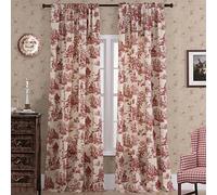 Red Curtains Drapes 84 Inch Length for Dining Room Decor,Pretty Toile Pattern Print Cream White Blackout Floral Farmhouse Christmas Country Cute Curtain for Living Bedroom Window Set 2 Panels Burgundy