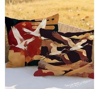 Red Cushion Covers 20x20inCushions Waterproof Linen Throw Pillow Covers Red-Crowned Crane Double Sided Printing Pack of 2 Square Pillowcase for Patio Garden Furniture Bench Decorative Pillows RC-842
