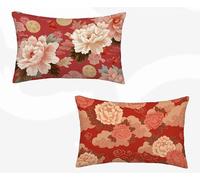 Red Cushion Covers 20x28in Set of 2, Flowers Rectangle Cushion Covers Waterproof Linen Sofa Cushions with Invisible Zipper Bedroom Accessories Decorative Pillows for Home Room Decor, Gifts -zjn2602A1