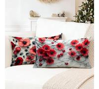 Red Cushion Covers 25 x 45 cm Flower Pillowcases 2 Pack,mit Nvisible Zipper Pillows, Double Sided high-Definition Printing Soft Velvet ative pillows,is Perfect home ation,Give to Gifts for Men 0R-237