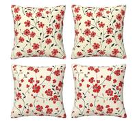 Red Cushion Covers 35 x 35 cm Pack of 4 Velvet Cushion Cover Soft Small Sofa Cushions 14 x 14 Inch Square Flower Throw Pillow Cases for Couch Chair Sofa Livingroom Bedroom Farmhouse Decor -LI535