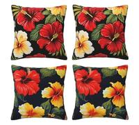 Red Cushion Covers 35 x 35 cm Pack of 4 Velvet Cushion Cover Soft Small Sofa Cushions 14 x 14 Inch Square Yellow Flowers Throw Pillow Cases for Couch Sofa Livingroom Bedroom Farmhouse Decor -LI523