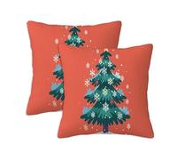 Red Cushion Covers 35 x 35 cm Set of 2 Outdoor Cushions Christmas Tree, Waterproof Linen Square Pillow Covers with Stitched Edge, Outdoor Throw Pillow Decorative for Home Garden Furniture Patio S-948