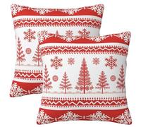 Red Cushion Covers 35x35 cm Christmas Cushions Set of 2, Decorative Pillows with Invisible Zipper Outdoor Cushion Covers Throw Pillow Cover Sofa Cushions for Home Bed Room Decor Gifts 14x14Inch